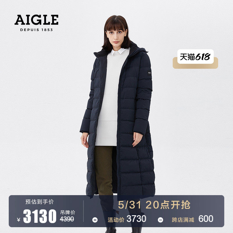 AIGLE Ai high autumn winter EUREKA Women's anti-splash water long version white goose down warm and comfortable mid-size down jacket jacket