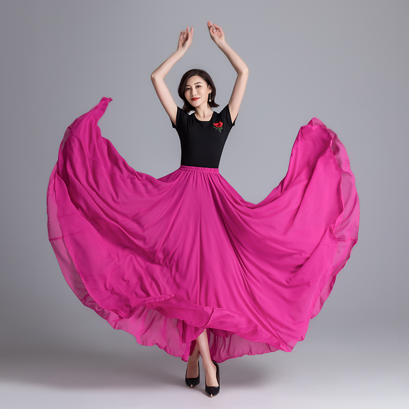 New Pearl Chiffon 720-Degree Flared Long Skirt Bohemian Style Beach Skirt Square Dance Skirt