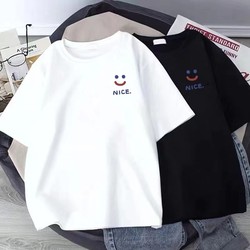 Boys and girls white street T-shirt short-sleeved cotton tops women's summer Korean style loose-fitting western-style bottoming shirt for middle-aged and older children