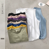 S / J vest nam triều mùa hè Nhật Bản rắn màu lỏng lẻo thể thao bóng rổ thể dục chạm đáy áo cotton áo thun không tay - Áo vest cotton áo thun nam body