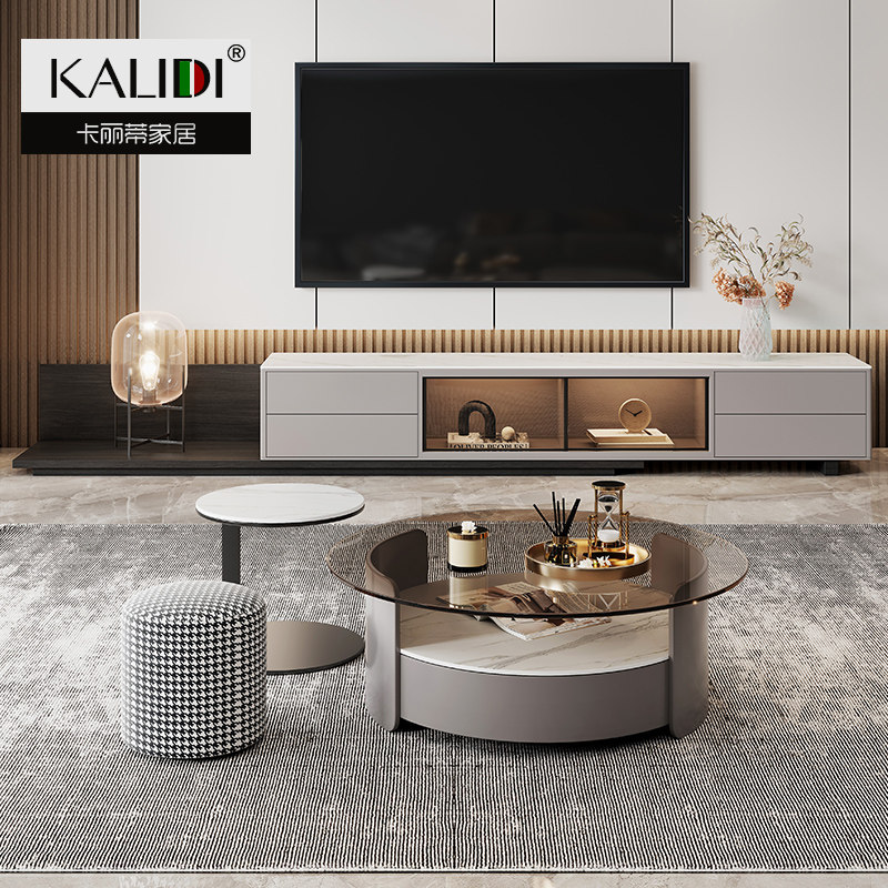 Rock plate tea table TV cabinet Composition light extravagant modern minimalist living-room small family type round extremely simple glass tea table table