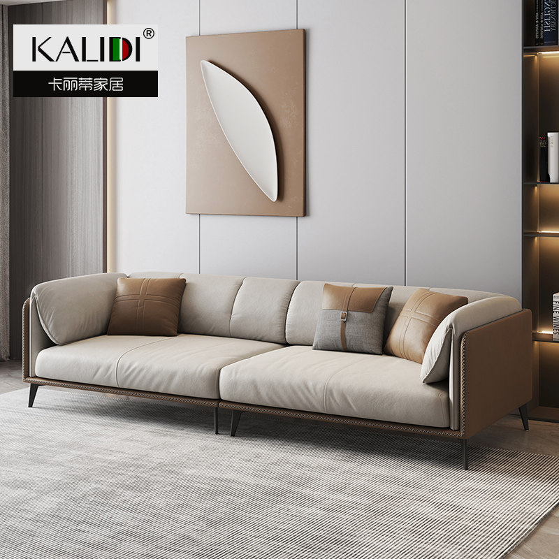 Italian style minimalist real leather sofa combined size family type modern minimalist living-room light and luxurious layer leather art down sofa