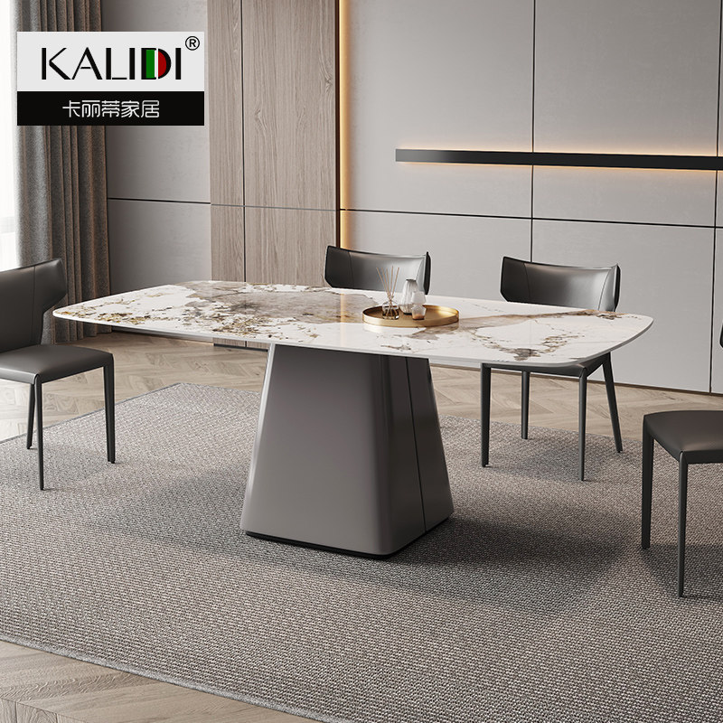 Italian minimalist rock plate dining table and chair combination modern simple light luxury high-end small apartment rectangular stainless steel dining table