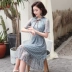 Đầm ren 2019 mới xuân Pháp váy retro núi cổ váy đầm mùa hè đầu gối cao cấp - Váy dài Váy dài