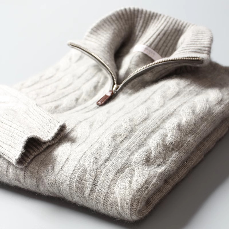Italian Men's Business 100% Pure Cashmere Sweater Half-High Collar Zipper Thickened Knitted Base Sweater Men's Winter Shirt Italian Men's Business 100% Pure Cashmere Sweater Half-High Collar Zipper Thickened Knitted Base Sweater Men's Winter Shirt