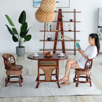  Rattan chair Natural rattan three-piece small coffee table single backrest chair living room five-piece small chair turn balcony leisure chair
