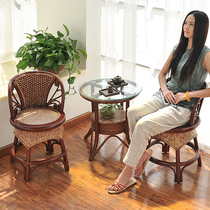 Real vine chair three sets leaning back chair living-room home tea table combined balcony Leisure chair swivel rattan chair natural real rattan