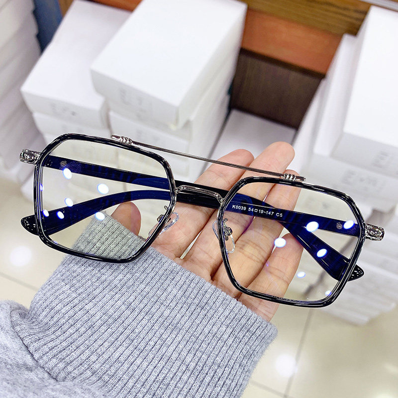 Myopic glasses men's online can be equipped with a degree of retro large frame large round face wide eye frame women Korean version of the tide double beam
