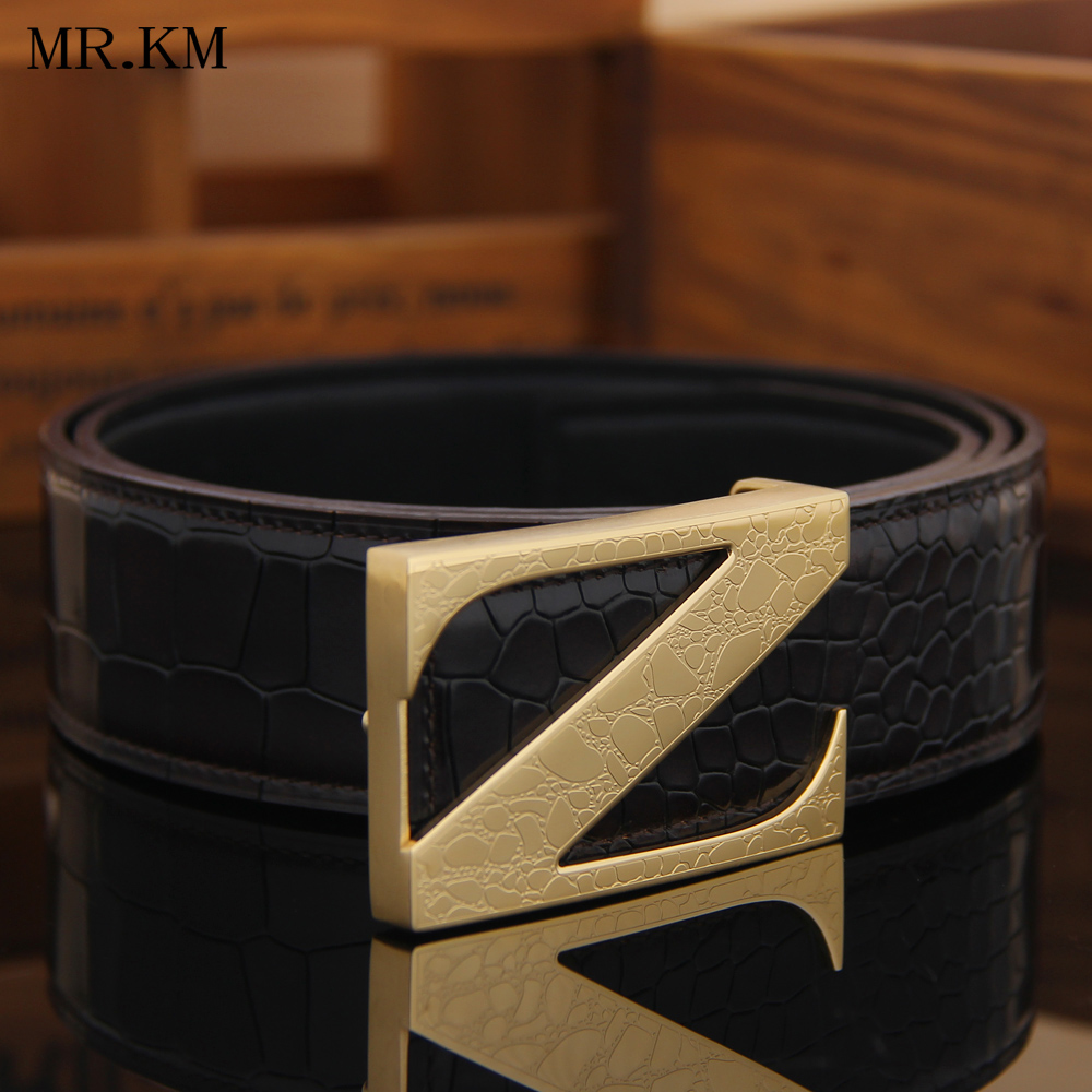 MR KM fashion knife grain leather stainless steel Z buckle belt men's belt youth trend leisure