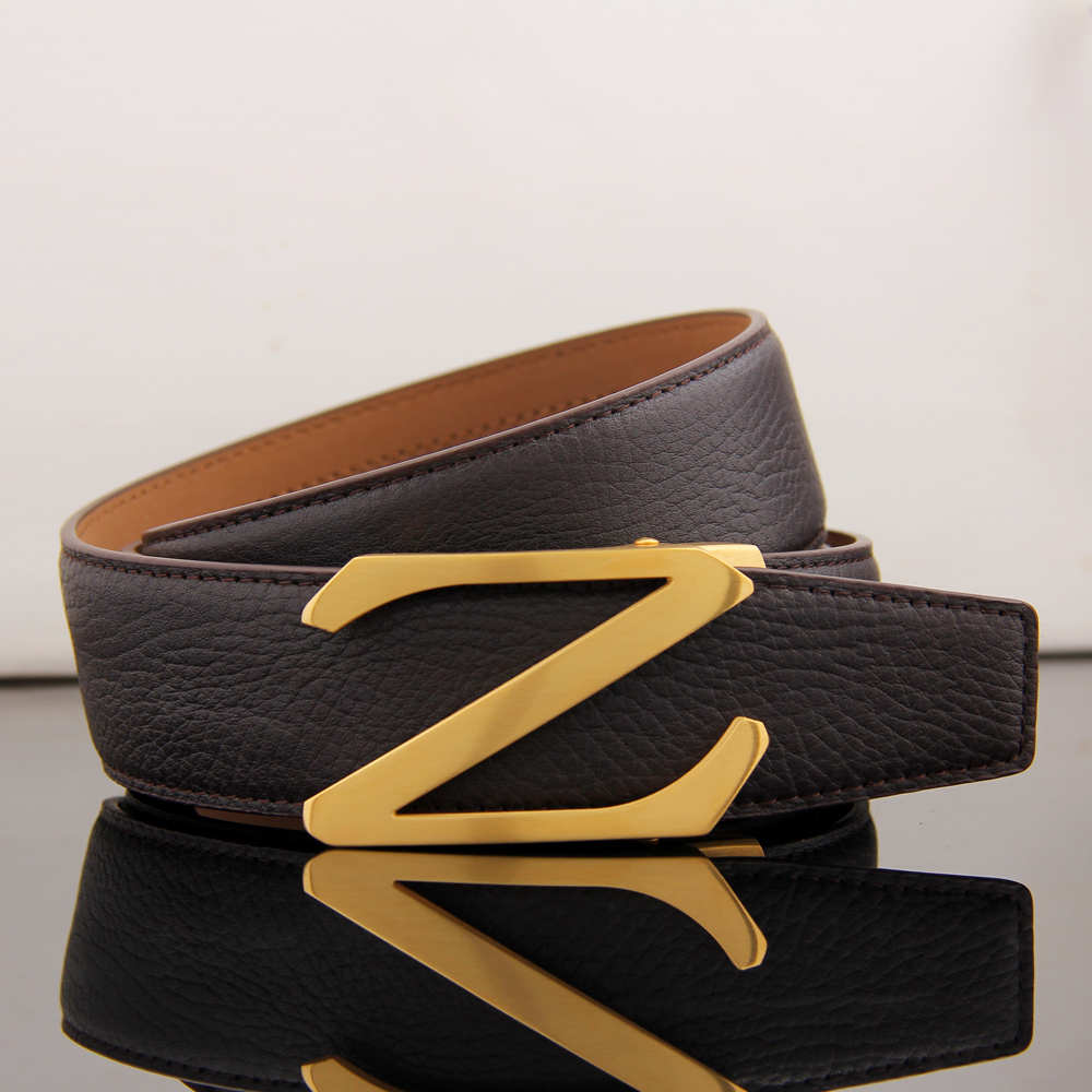 MR KM fashionable and handsome Z-shaped stainless steel automatic buckle leather belt business pants belt youth belt men