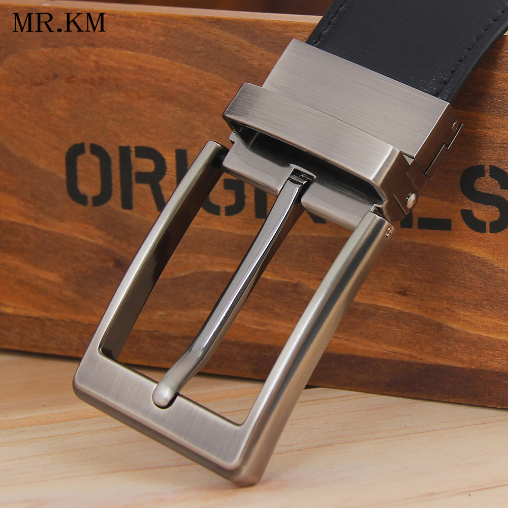 MR KM new fashion casual handsome belt double-sided leather pin buckle belt men's trendy youth pants belt middle-aged