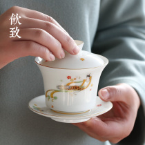 Drinking DeHua White Porcelain Three Cai Cup Large Capacity Single Enamel Color Not Hot Kung Fu Tea House Master Cup