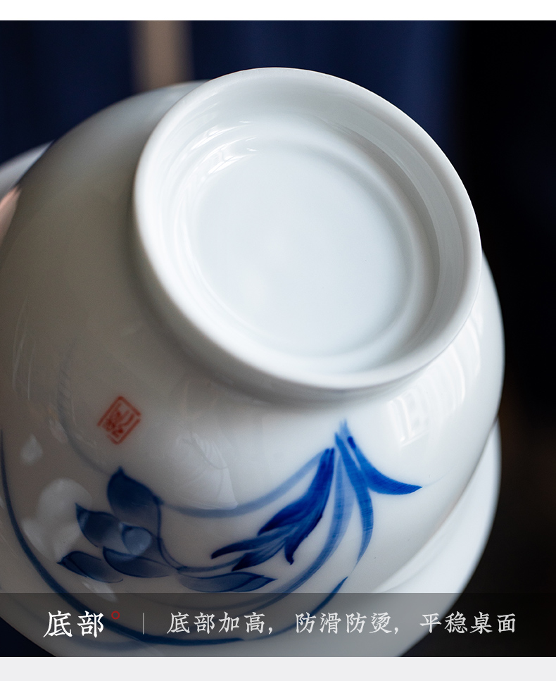 Ultimately responds to extra large tureen teacups hand - made kung fu to three bowl of blue and white porcelain cover cup antique tea tea bowl of tea set