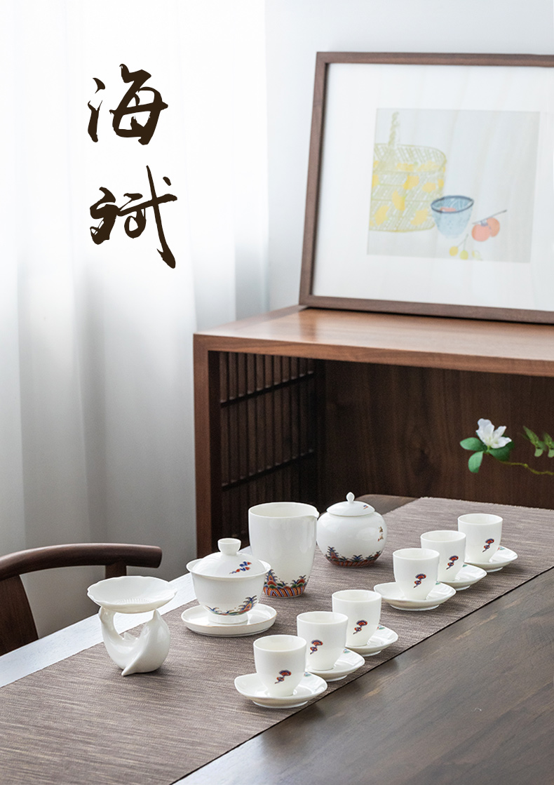 Ultimately responds white porcelain Japanese kung fu tea set to suit creative household ceramics tureen tea cups small set of checking out gift boxes