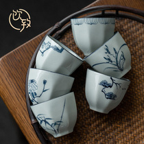 Yizhi hand-painted blue and white teacup Ceramic individual tea cup Kung Fu tea set Small antique master cup Single cup Single cup