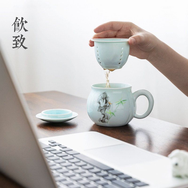 Drink To Mark Cup With Lid Filter Tea Cup Personal Special Ceramic Water Cup Subtea Water Separation Tea Cup 300ml