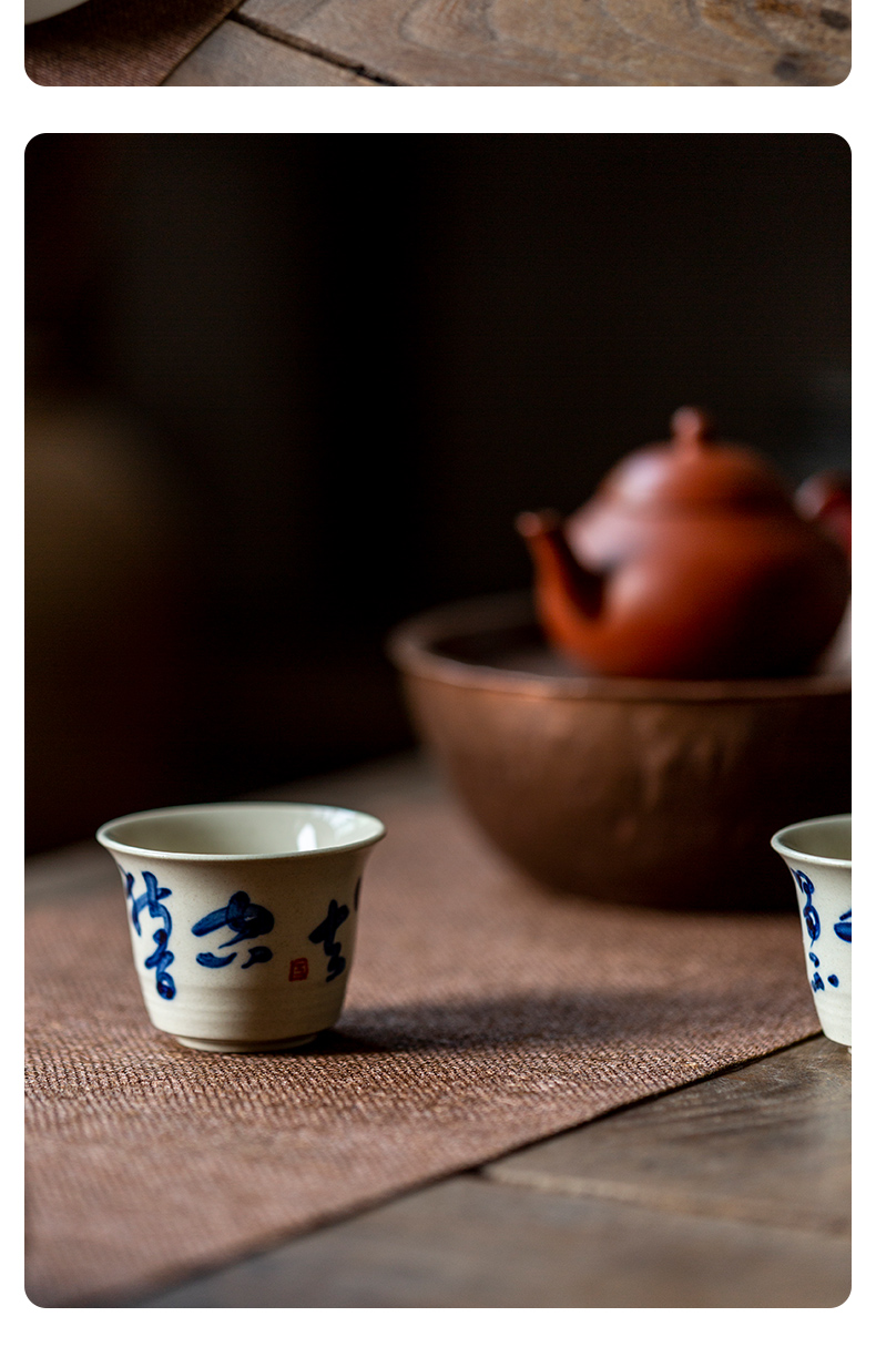 Ultimately responds to plant ash glaze sample tea cup jingdezhen blue and white porcelain hand - made teacup with personal cup single CPU master CPU