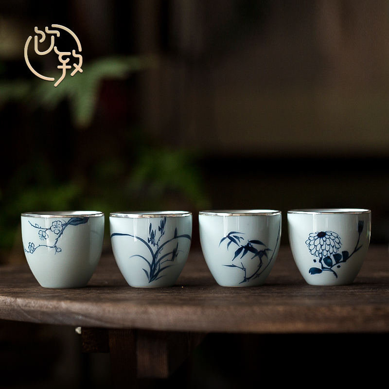 Ultimately responds to trace silver kung fu tea cups coppering. As the master CPU single CPU hand - made ceramic sample tea cup single tea cups