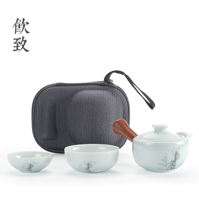 Ultimately responds to a pot of travel two cups of tea set side of kung fu ceramic portable bag tea teapot teacup crack cup