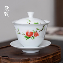 Drinking to three Cai cup large Jingdezhen Hand-Painted Thin tire white porcelain kung fu tea single non-hot tea bowl