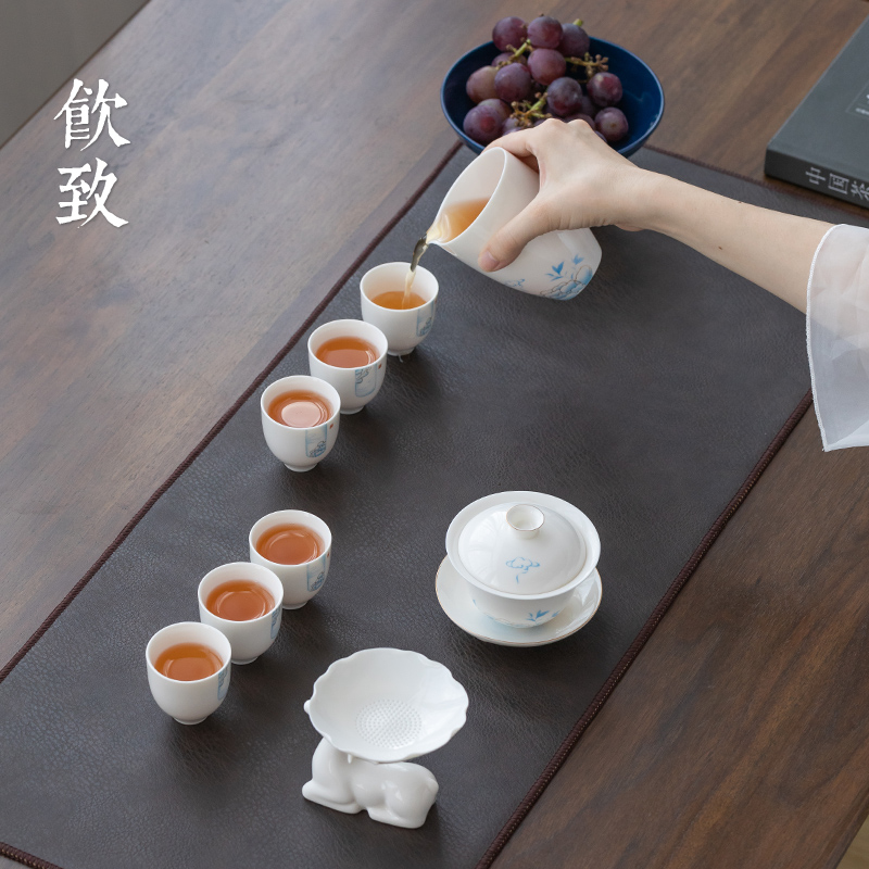 Ultimately responds to dehua white porcelain tea set kunfu tea of a complete set of ceramic household tureen contracted tea cups to office