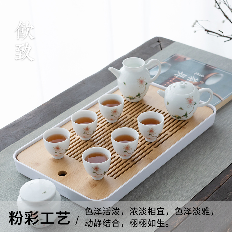 Ultimately responds tea set to suit the whole blue white porcelain Japanese kung fu little teapot set of ceramic tea caddy fixings bamboo tea tray