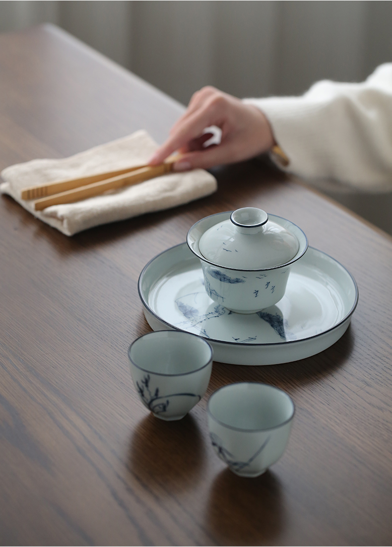 Ultimately responds to clay jingdezhen hand - made kung fu tea set tea set of small household ceramics tureen tea cups