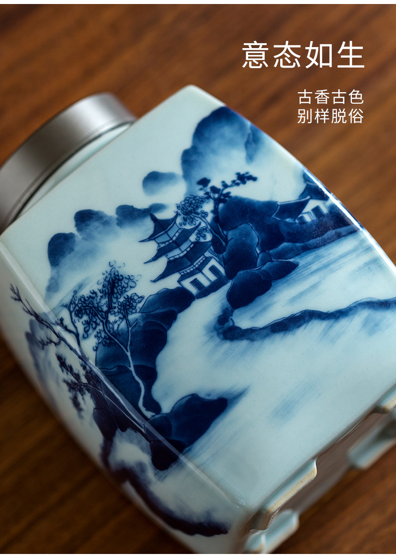 Ultimately responds to hand - made ceramic deposit receives large blue and white porcelain tea pot storage tank jar archaize ceramic seal tea warehouse