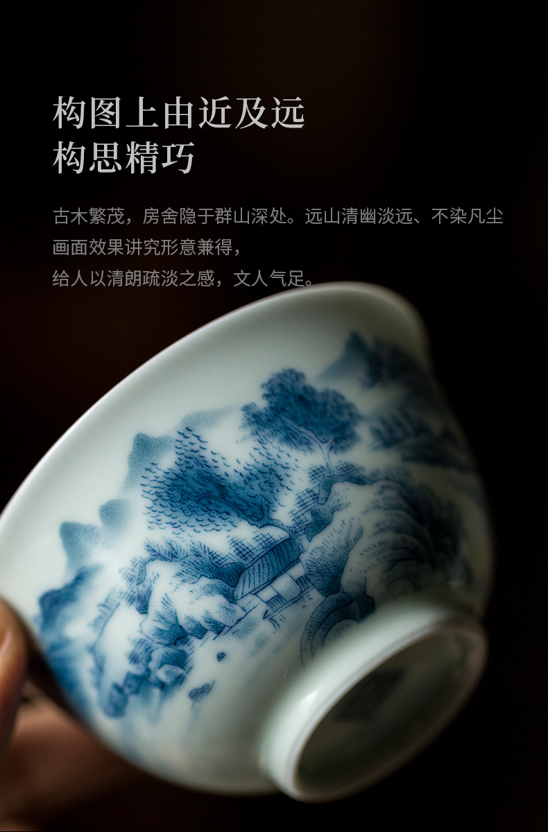 Ultimately responds to high - end glair of jingdezhen blue and white porcelain restoring ancient ways tureen large hot three single cup to make tea bowl