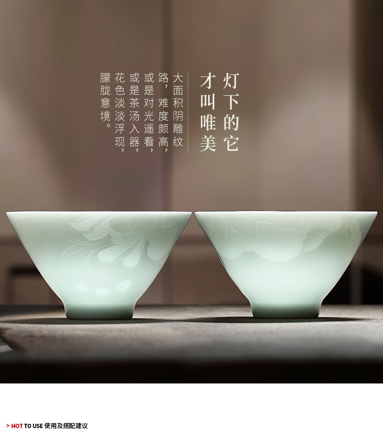 Ultimately responds to jingdezhen shadow celadon single kung fu tea cups ceramic thin foetus sample tea cup hat to master cup single cup size