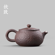 Drinking old rock mud teapot all hand filter home simple coarse pottery tea ceramic retro kung fu tea set single pot