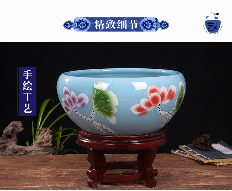 Jingdezhen ceramic aquarium turtle cylinder goldfish bowl of the big tank water lily bowl lotus lotus cylinder cylinder furnishing articles in the living room