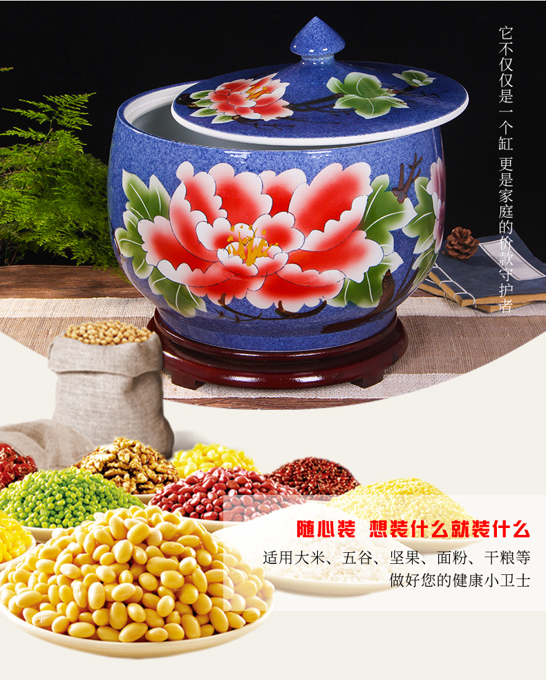 Art spirit of jingdezhen ceramic barrel ricer box store meter box with cover insect - resistant seal tank cylinder storage tank