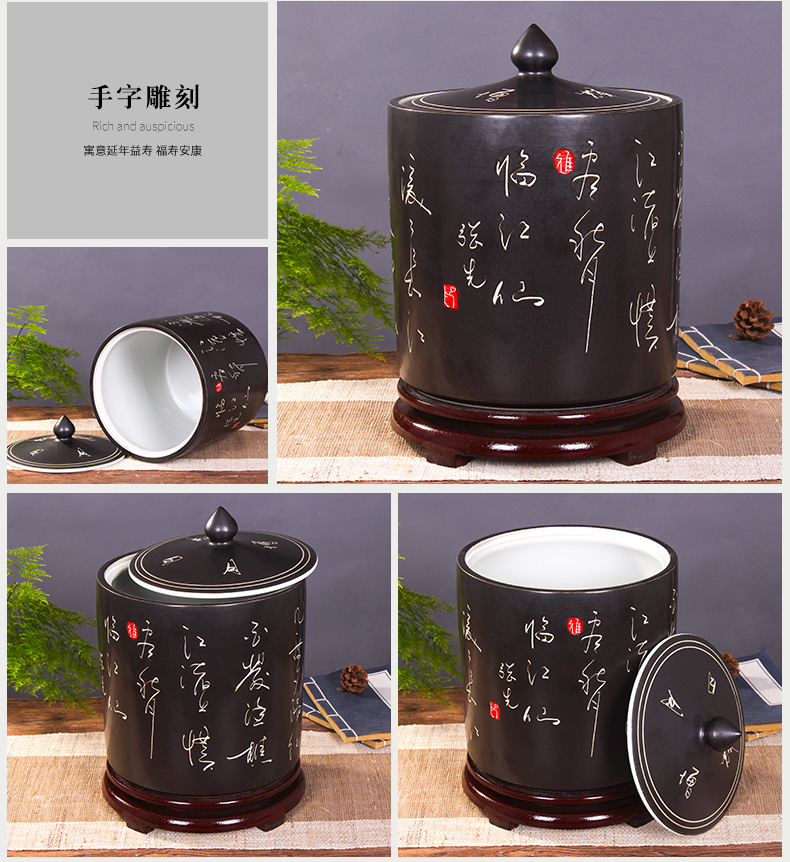 Jingdezhen kitchen household ceramic barrel storage bins with cover insect - resistant type seal tank cylinder storage tank
