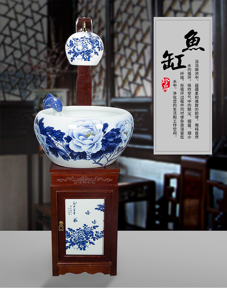 Jingdezhen ceramic aquarium filter water atomized humidifying oversized with lamp aquarium goldfish bowl sitting room place