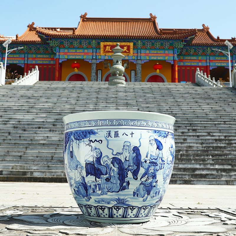 Jingdezhen ceramic goldfish bowl hand - made blue large turtle cylinder basin sitting room lotus lotus lotus brocade carp