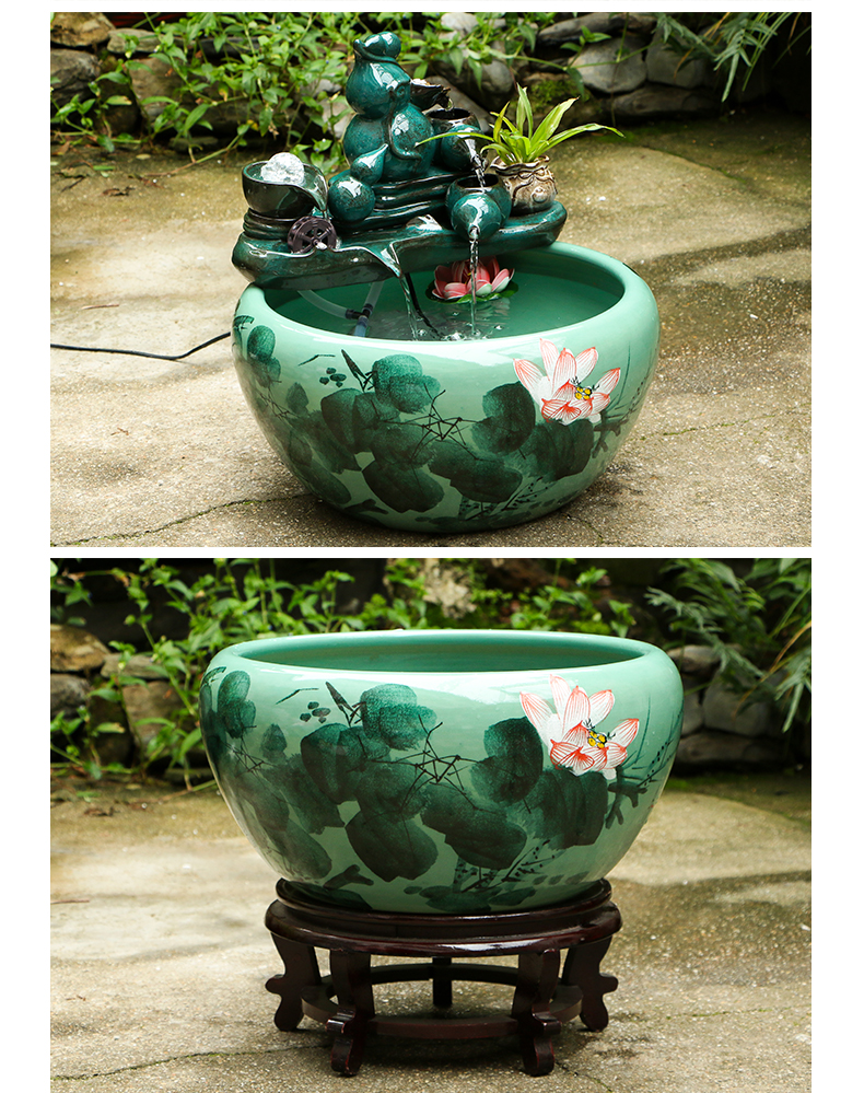 Art spirit of jingdezhen ceramic aquarium circulating water - oxygen filter goldfish goldfish bowl sitting room the tortoise cylinder furnishing articles