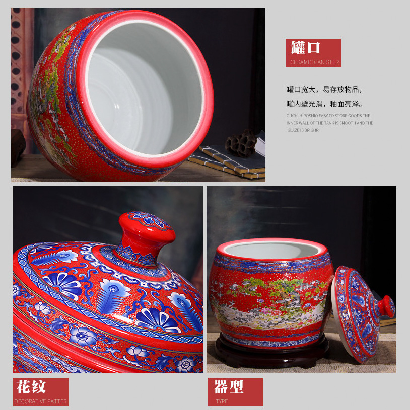 Ceramic barrel household ricer box meter box storage storage canned flour insect - resistant moistureproof with 20 jins cover 15 kg