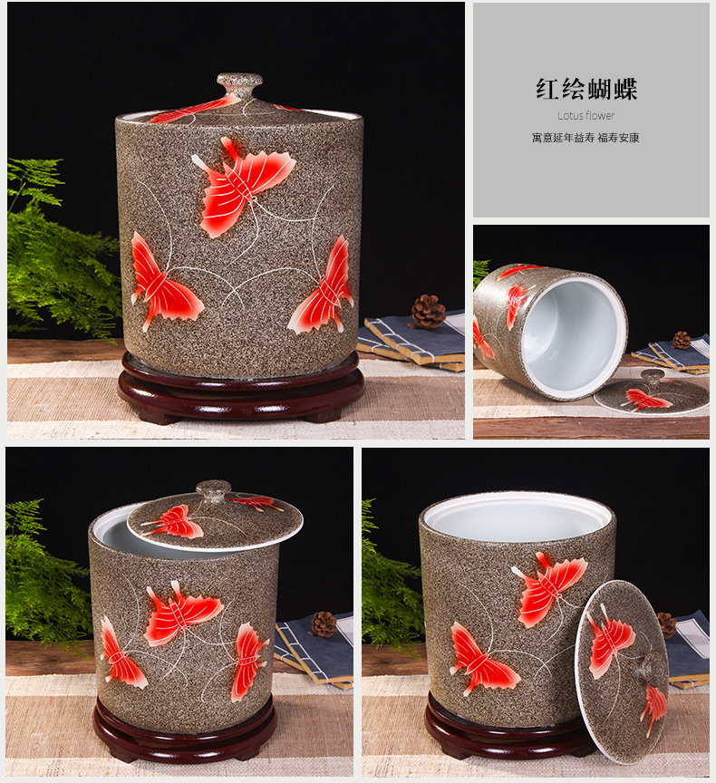 Jingdezhen kitchen household ceramic barrel storage bins with cover insect - resistant type seal tank cylinder storage tank