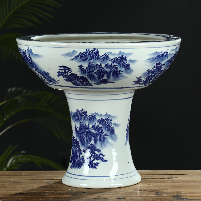 Jingdezhen ceramic pillar landing fish tank oversized basin courtyard to raise water lily bowl lotus goldfish bowl lotus cylinder