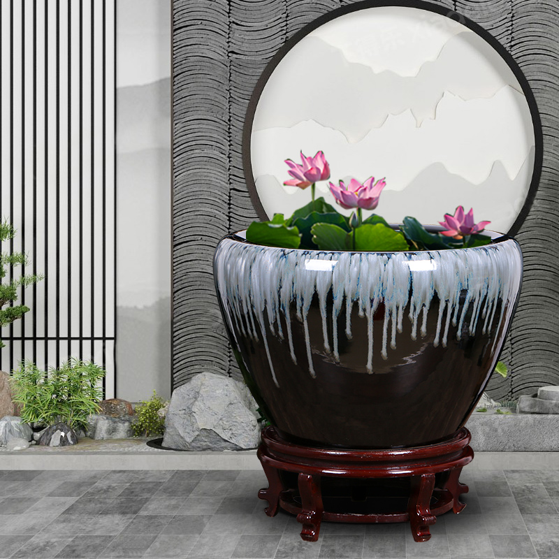 Jingdezhen ceramic aquarium oversized home furnishing articles lotus lotus cylinder tortoise raise goldfish bowl ornaments