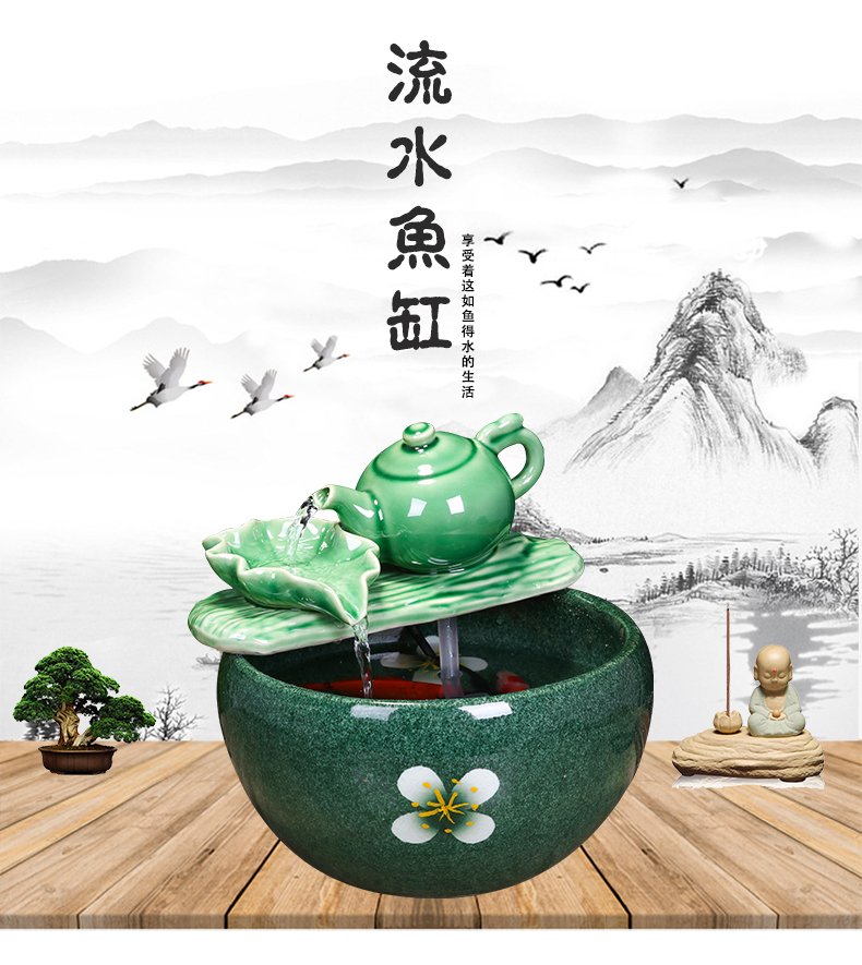 Jingdezhen ceramic fish small sitting room aquarium water fountain creative household humidifier water tank