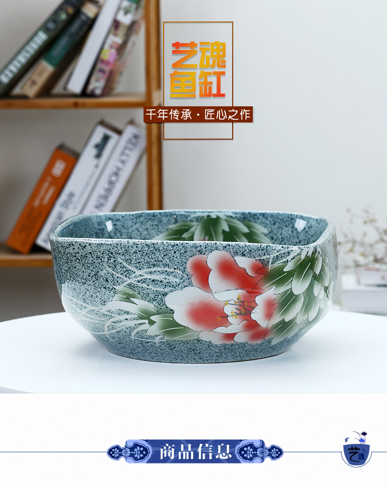Jingdezhen ceramic aquarium fangyuan lotus blue and white goldfish turtle GangPen sleep bowl lotus refers to basin cylinder tank sitting room