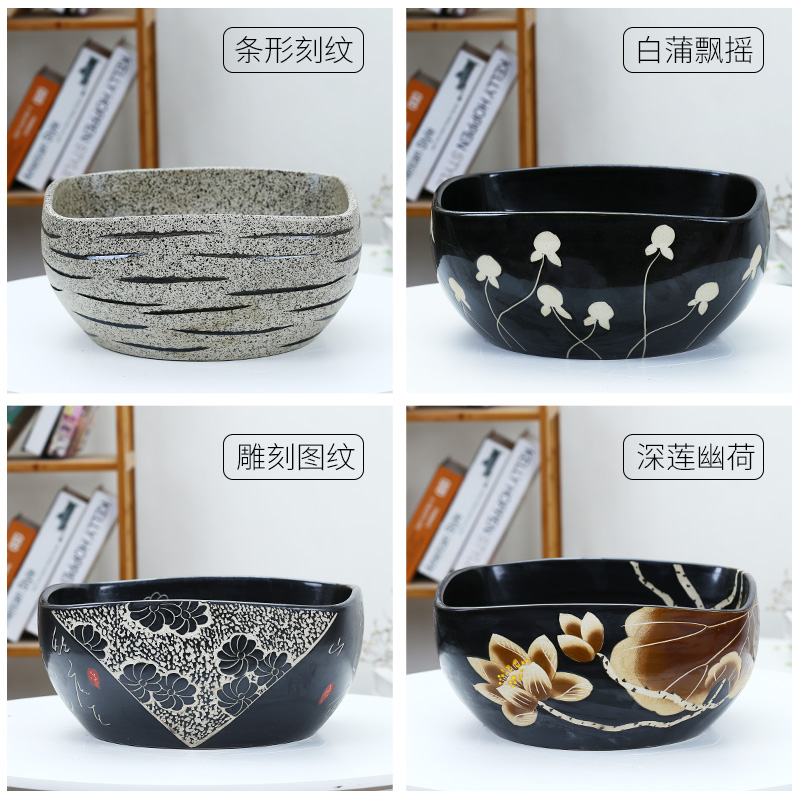 Jingdezhen ceramic aquarium fangyuan lotus blue and white goldfish turtle GangPen sleep bowl lotus refers to basin cylinder tank sitting room