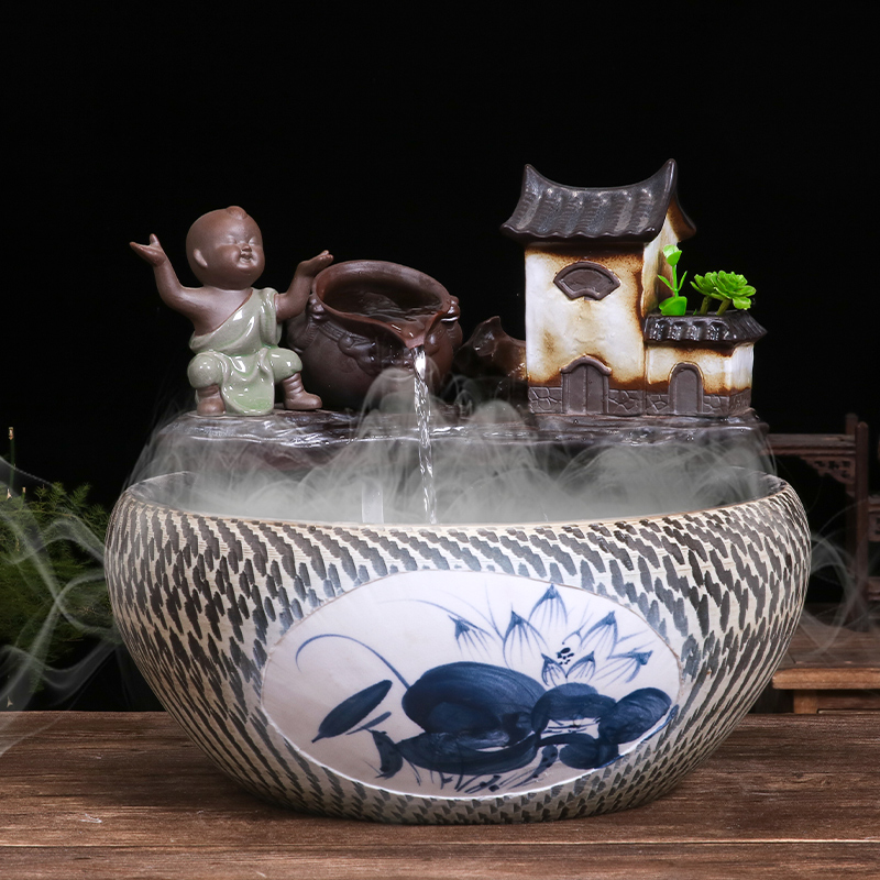 Ceramic cylinder tortoise sitting room balcony office desktop home furnishing articles circulating water goldfish bowl bowl of water lily fish tank