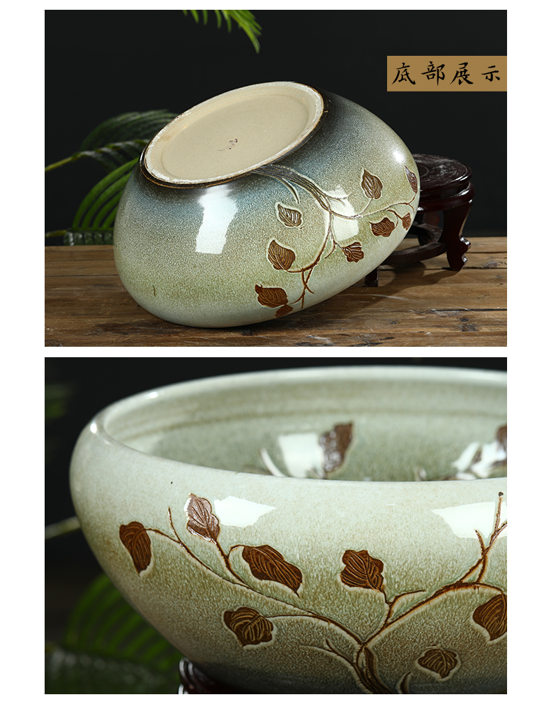 Jingdezhen ceramic aquarium fish bowl of small desktop goldfish bowl basin of a water lily hand - made desktop small place