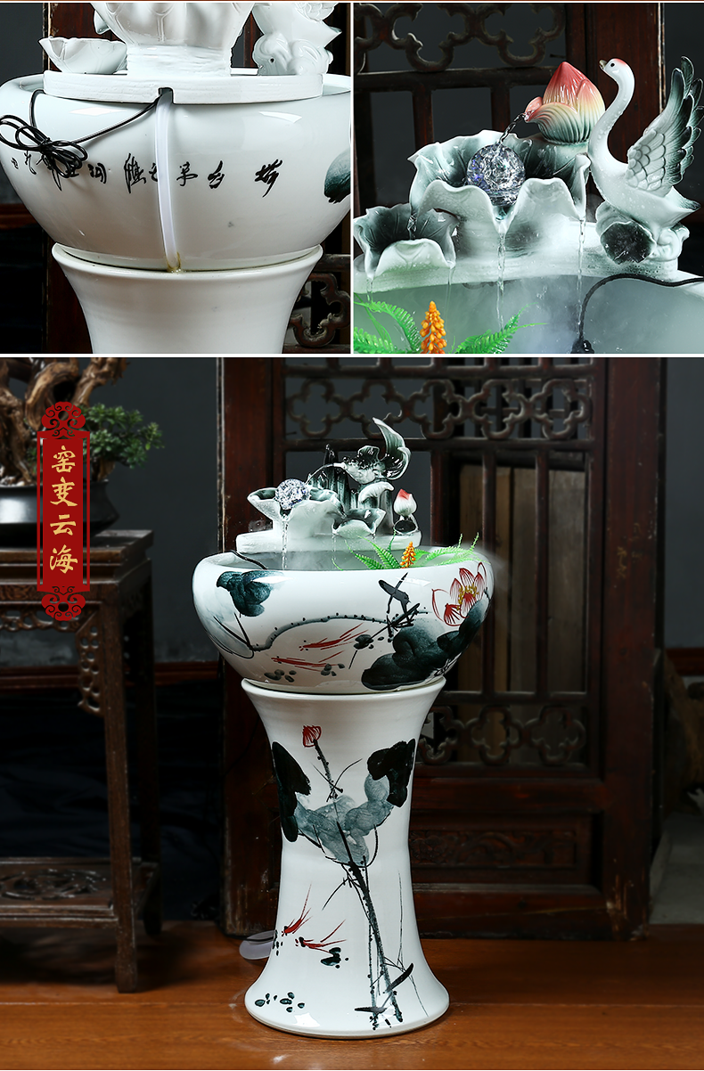 Jingdezhen ceramic oversized filtration pillar landing aquarium fish tank water lily bowl lotus basin brocade carp outside