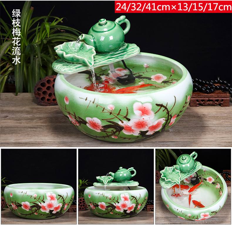 Jingdezhen ceramic aquarium water fountain creative fish circulation place small sitting room adornment