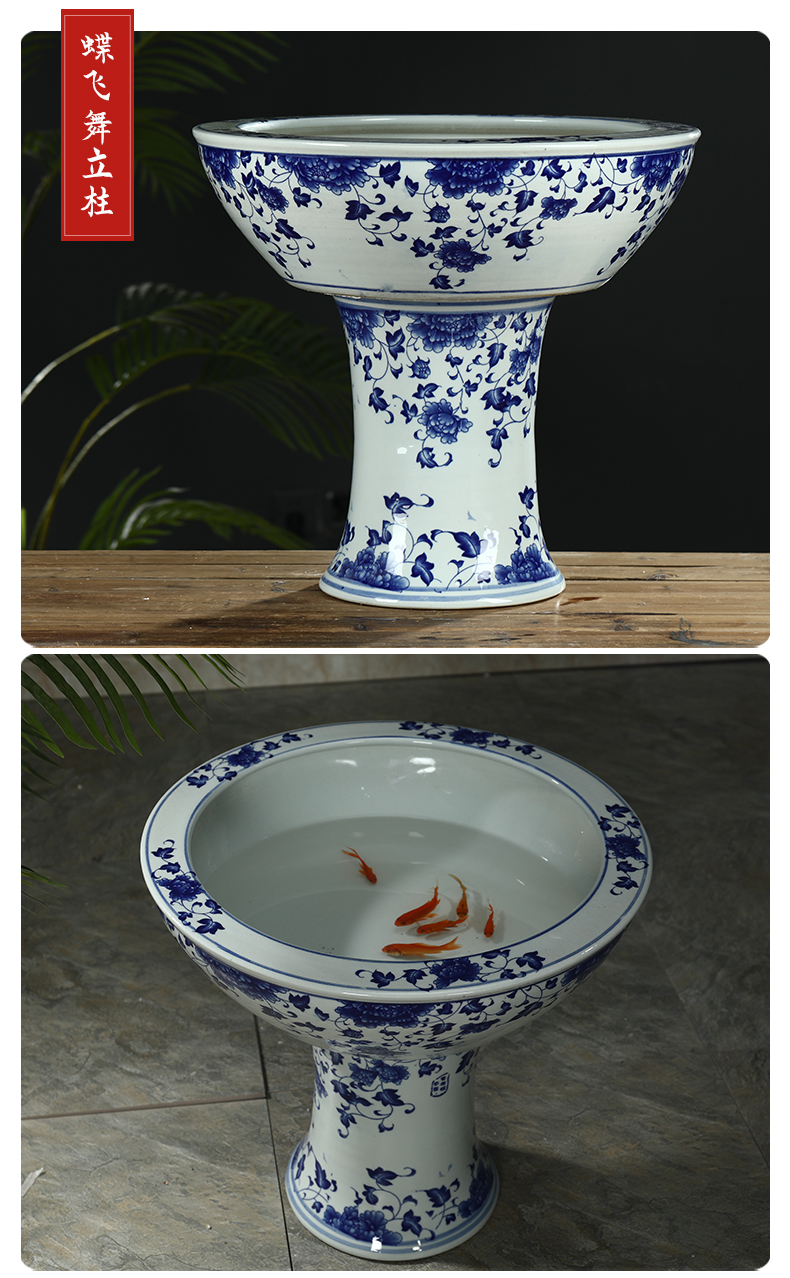 Jingdezhen ceramic pillar landing fish tank oversized basin courtyard to raise water lily bowl lotus goldfish bowl lotus cylinder