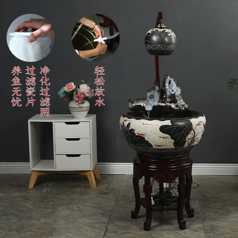 Package mail automatic cycle water aerobic goldfish bowl furnishing articles of jingdezhen ceramic fish bowl lotus cylinder tortoise